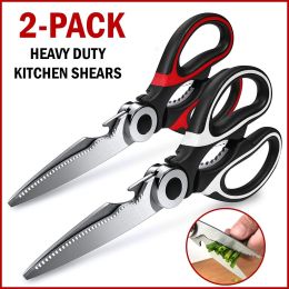 Kitchen Shears Scissors Heavy Duty Sharp Cooking Food Meat Chicken Utility Chop (Color: Red)