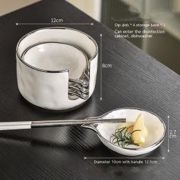 Ceramic Saucer Dish Home Use Set (Option: Dish Set Silver)