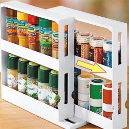 Food Rotary Rack Seasoning Storage (Option: Square Edge)