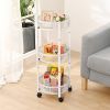 Foldable 3 Tier Rolling Cart; Installtion-Free Round Mesh Baskets Cart; Storage Rolling Trolley; Organiser Rack Cart for Kitchen Bathroom Living Room