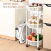 Foldable 3 Tier Rolling Cart; Installtion-Free Round Mesh Baskets Cart; Storage Rolling Trolley; Organiser Rack Cart for Kitchen Bathroom Living Room