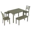 5-piece Wooden Dining Set;  Kitchen Table with 2 Dining Chairs and 2 Benches;  Farmhouse Rustic Style