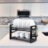 2 Tier Dish Drying Rack Drainboard Set Anti-Rust Dish Drainer Shelf Tableware Holder Cup Holder For Kitchen Counter Storage