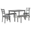 5-piece Wooden Dining Set;  Kitchen Table with 2 Dining Chairs and 2 Benches;  Farmhouse Rustic Style