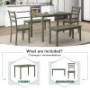 5-piece Wooden Dining Set;  Kitchen Table with 2 Dining Chairs and 2 Benches;  Farmhouse Rustic Style