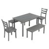 5-piece Wooden Dining Set;  Kitchen Table with 2 Dining Chairs and 2 Benches;  Farmhouse Rustic Style