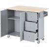 Rolling Mobile Kitchen Island with Solid Wood Top and Locking Wheels; 52.7 Inch Width; Storage Cabinet and Drop Leaf Breakfast Bar; Spice Rack; Towel