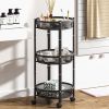 Foldable 3 Tier Rolling Cart; Installtion-Free Round Mesh Baskets Cart; Storage Rolling Trolley; Organiser Rack Cart for Kitchen Bathroom Living Room