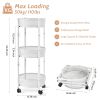 Foldable 3 Tier Rolling Cart; Installtion-Free Round Mesh Baskets Cart; Storage Rolling Trolley; Organiser Rack Cart for Kitchen Bathroom Living Room