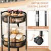 Foldable 3 Tier Rolling Cart; Installtion-Free Round Mesh Baskets Cart; Storage Rolling Trolley; Organiser Rack Cart for Kitchen Bathroom Living Room