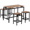 5-Piece Kitchen Counter Height Table Set, Industrial Dining Table with 4 Chairs