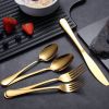 46 Pieces Gold Silverware Set Stainless Steel Titanium Gold Plating Flatware Set; Spoons Forks Cutlery Set Contains 6 Pieces Serving Set