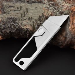 Stainless Steel Folding Utility Knife Wallpaper Knife Multifunctional Paper Cutter (Color: Silver)