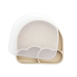 Food Grade Silicone Integrated Split Format Dining Plate (Option: Beige Transparency Cover)