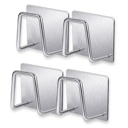 4 Pcs Adhesive Sponge Holder Sink Caddy For Kitchen Accessories Stainless Steel (Color: Silver)