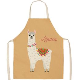 Alpaca Cartoon Cotton Linen Apron Sleeveless Antifouling Kitchen Home Cooking Waist Hanging Neck Kids' Bib (Option: 24-45 X56cm Children)