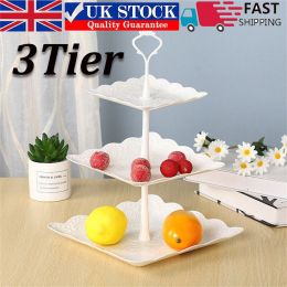 3Tier Cake Stand Afternoon Tea Wedding Party Plates Tableware Embossed Tray UK (Option: New)