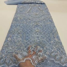 Embroidery Heavy Industry Beaded Tulle Lace Fabric (Option: Sky Blue-5 Yards)