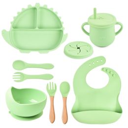 8-piece Children's Silicone Tableware Set Dinosaur Silicone Plate Bib Spoon Fork Cup Baby Silicone Plate (Option: Y3-F)