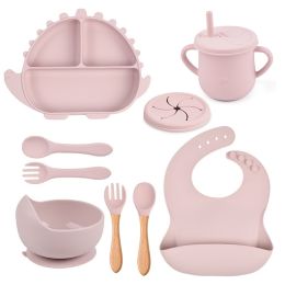 8-piece Children's Silicone Tableware Set Dinosaur Silicone Plate Bib Spoon Fork Cup Baby Silicone Plate (Option: Y26-E)