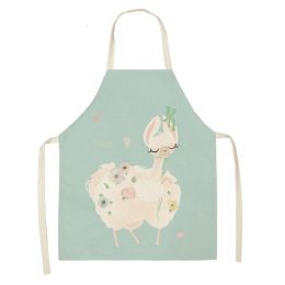 Alpaca Cartoon Cotton Linen Apron Sleeveless Antifouling Kitchen Home Cooking Waist Hanging Neck Kids' Bib (Option: 18-65 X53cm Conventional)