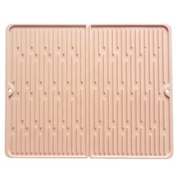 Foldable Thickened Heat Insulation Non-slip Silicone Draining Pad (Option: Lotus Root Pink-45X40 With Storage Port)