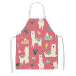 Alpaca Cartoon Cotton Linen Apron Sleeveless Antifouling Kitchen Home Cooking Waist Hanging Neck Kids' Bib (Option: 10-55x68cm)