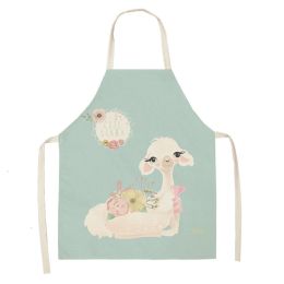 Alpaca Cartoon Cotton Linen Apron Sleeveless Antifouling Kitchen Home Cooking Waist Hanging Neck Kids' Bib (Option: 17-55x68cm)