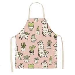 Alpaca Cartoon Cotton Linen Apron Sleeveless Antifouling Kitchen Home Cooking Waist Hanging Neck Kids' Bib (Option: 4-55x68cm)